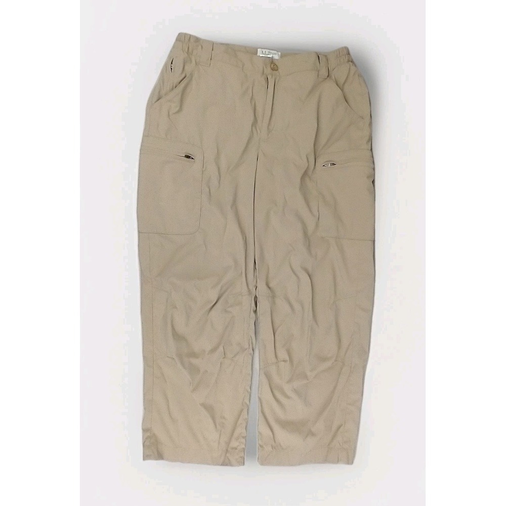 LL Bean is Womens Hiking cropped Pants Tan Khaki Nylon Spandex Cargo S/Reg